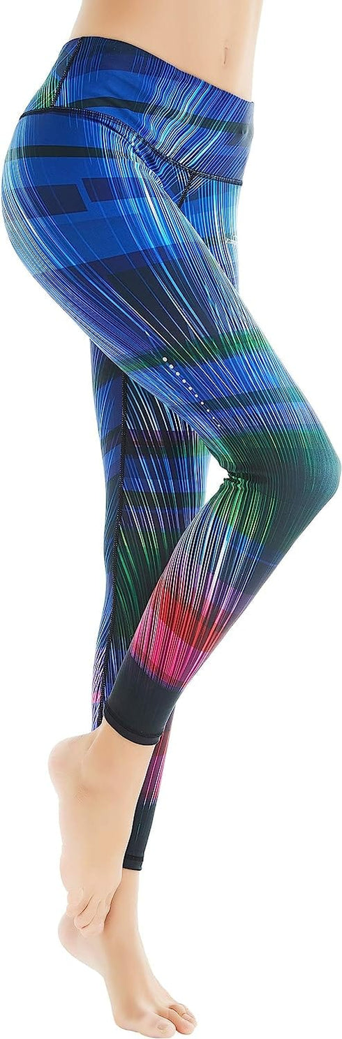 Women's Yoga Pants Printed Running Tights,Workout Running Leggings Tummy Control